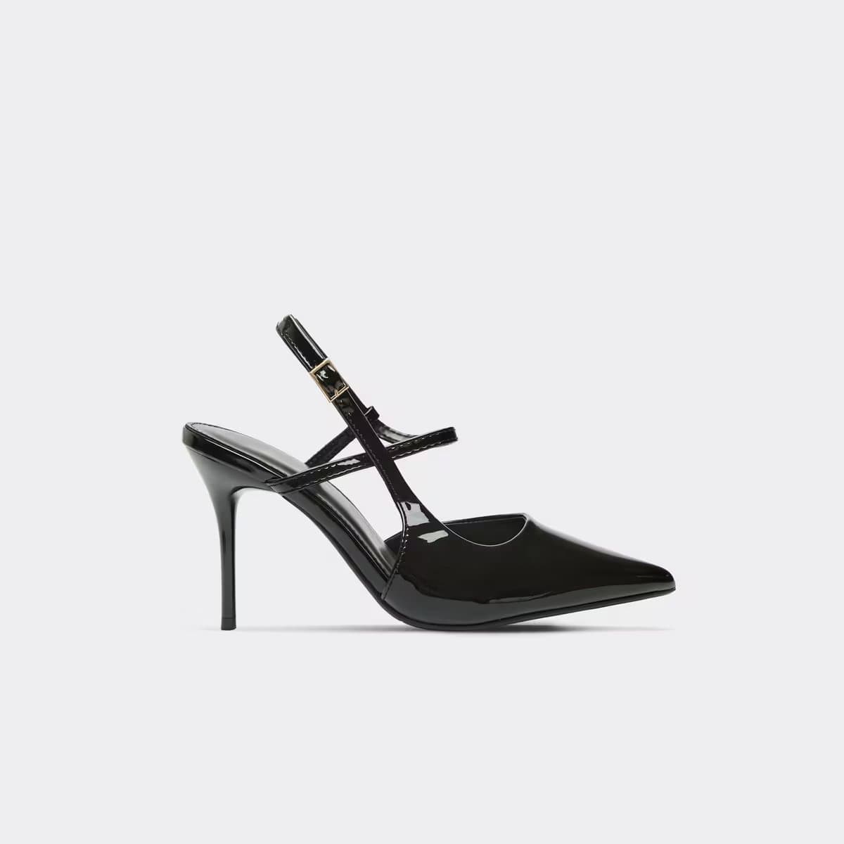 EGO Harley Strappy Detail Pointed Toe Slingback Court Heel In Black Patent, Women's Size UK 3