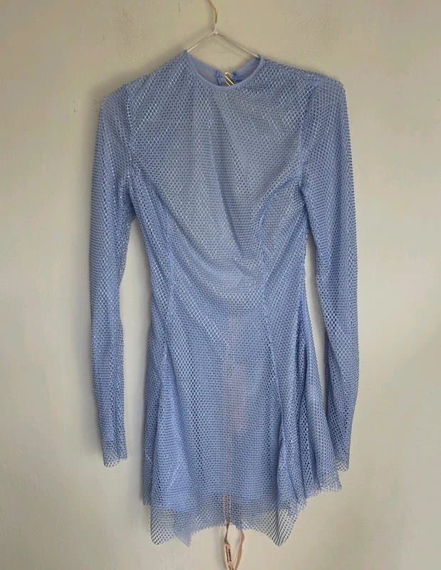 Oh Polly Oh Polly Dixie Embellished Long Sleeve Backless Mini Dress in Blue Size 10