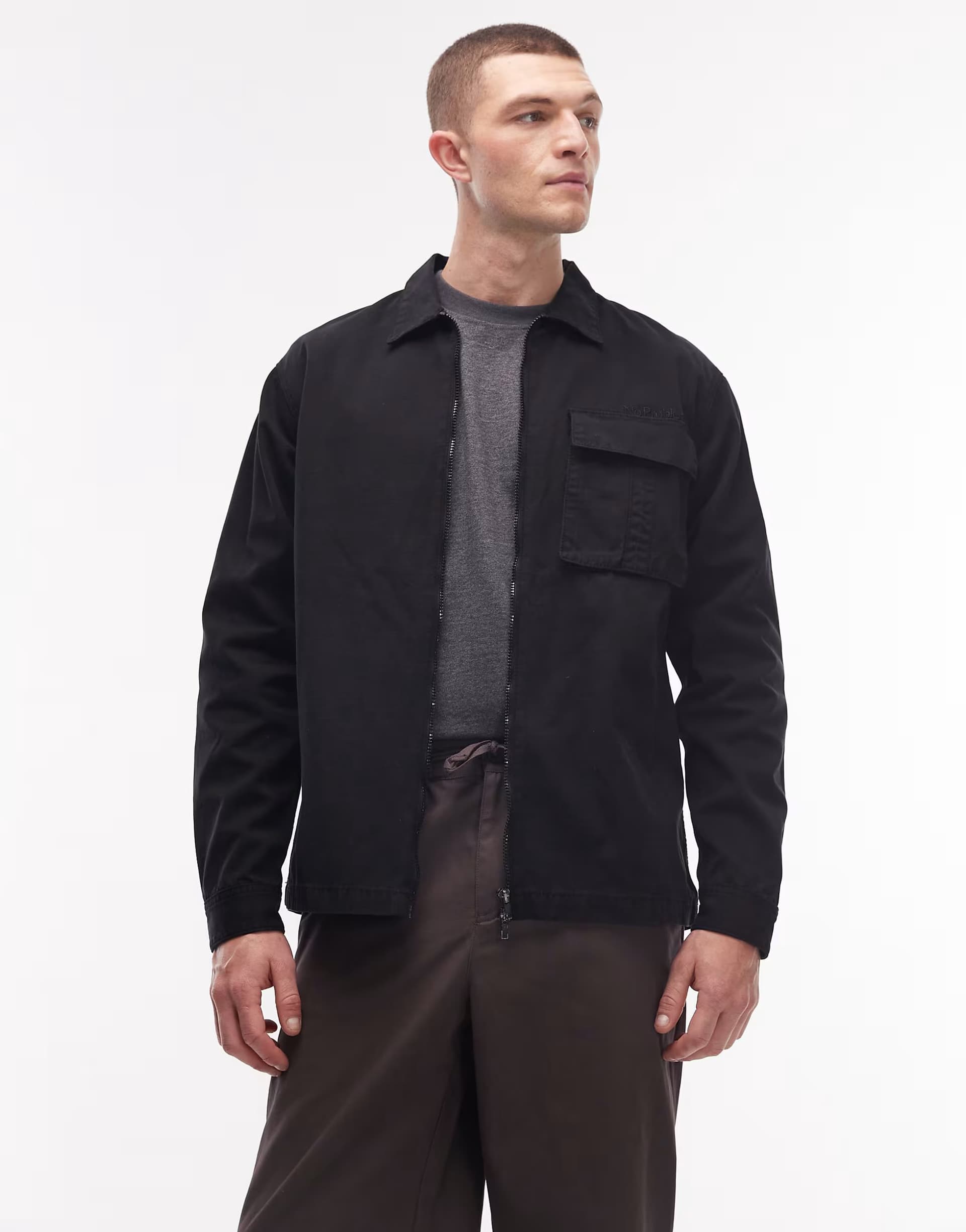 ASOS No Problemo ripstop cargo shirt in black