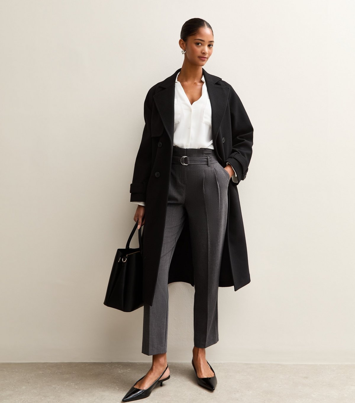 New Look Women's Dark Grey Paperbag Waist Tapered Trousers New Look - 3