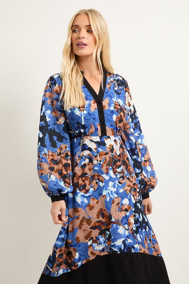 Wallis Wallis Women's Petite Floral Belted Contrast Midi Dress in Chocolate - 2