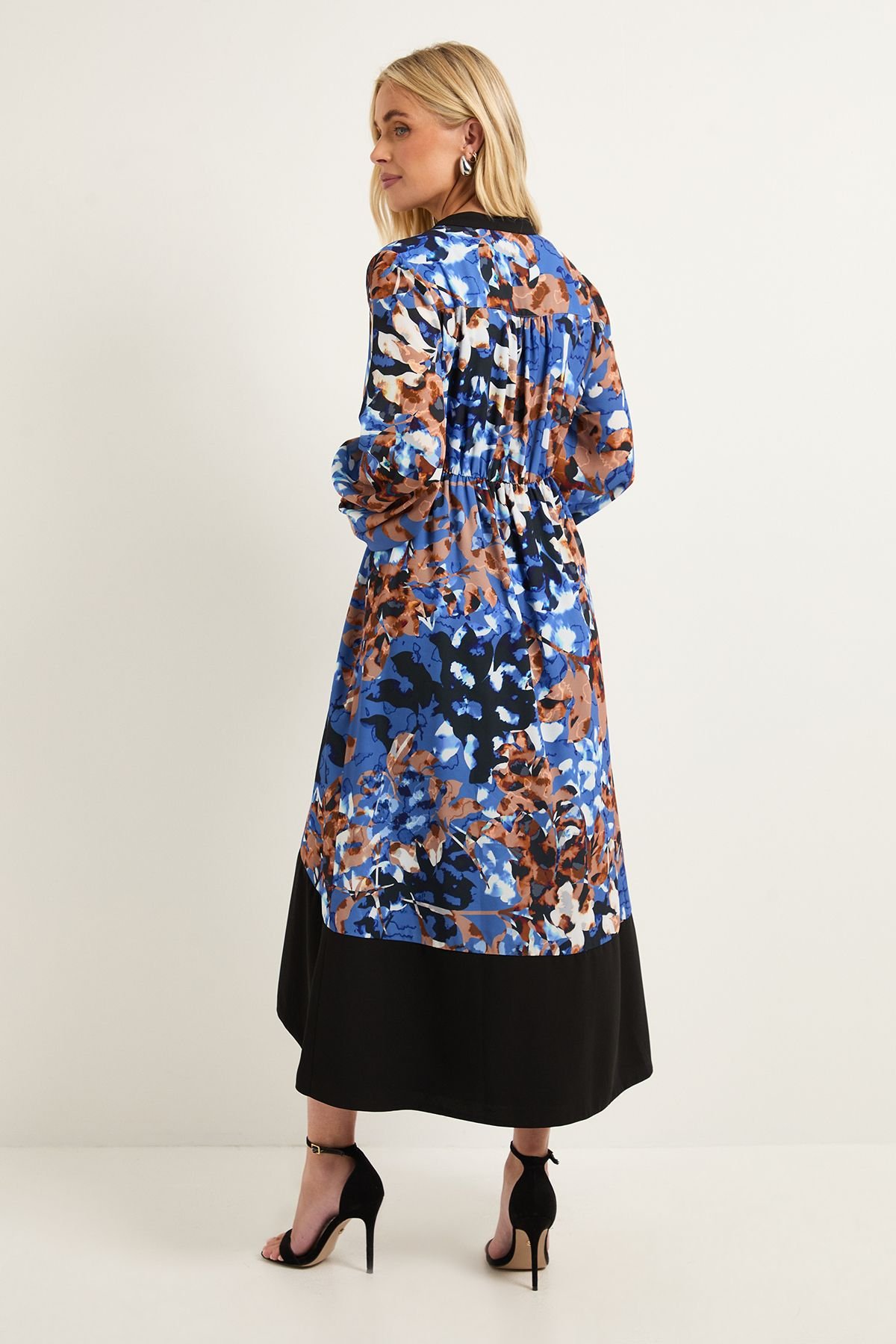 Wallis Wallis Women's Petite Floral Belted Contrast Midi Dress in Chocolate - 3