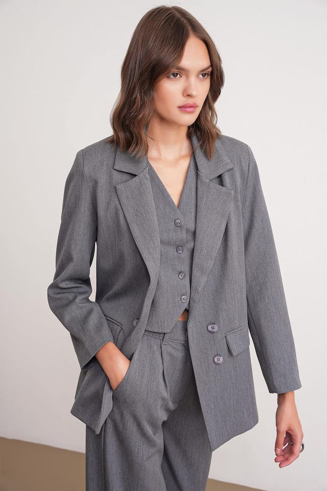 MixRay MixRay Women's Suit Blazer in Dark Grey - 3