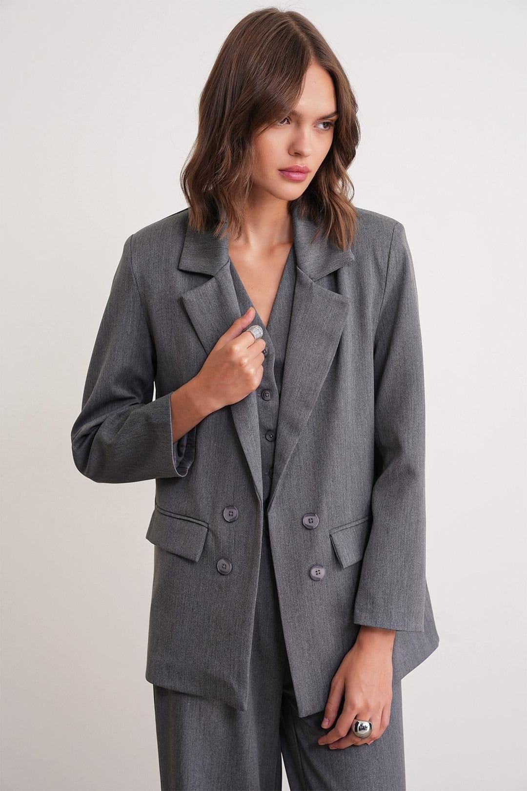 MixRay MixRay Women's Suit Blazer in Dark Grey - 4