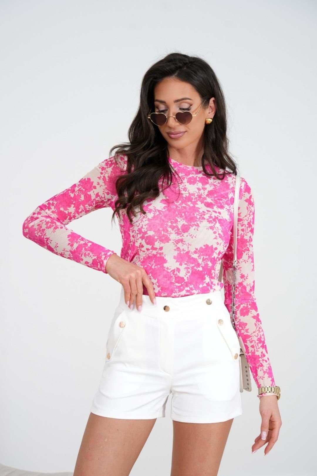 Love Lace Love Lace Women's Long Sleeve Tulle Blouse with Color Print