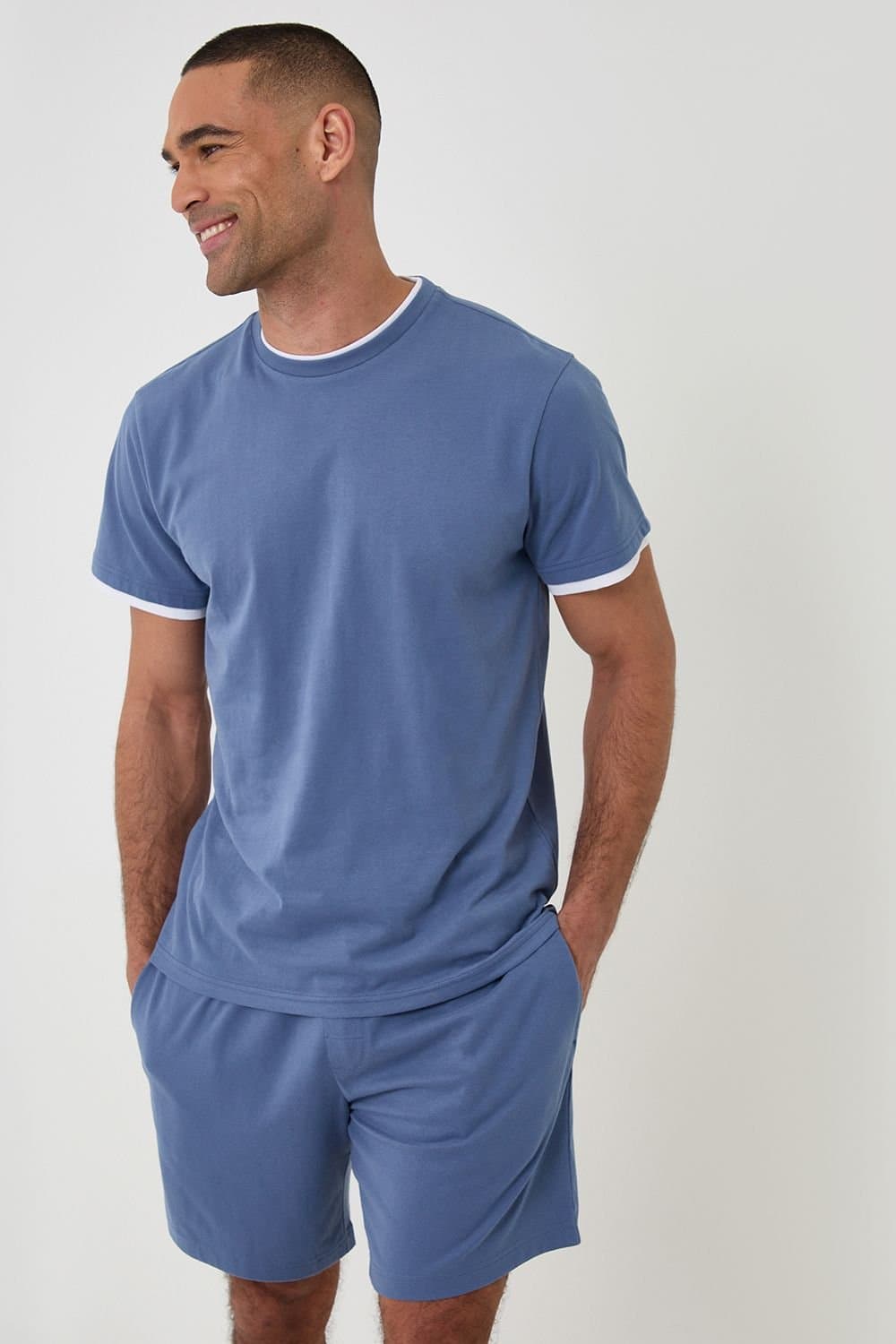 Threadbare threadbare Men's Cotton Mock Layer Short Pyjama Set in Blue