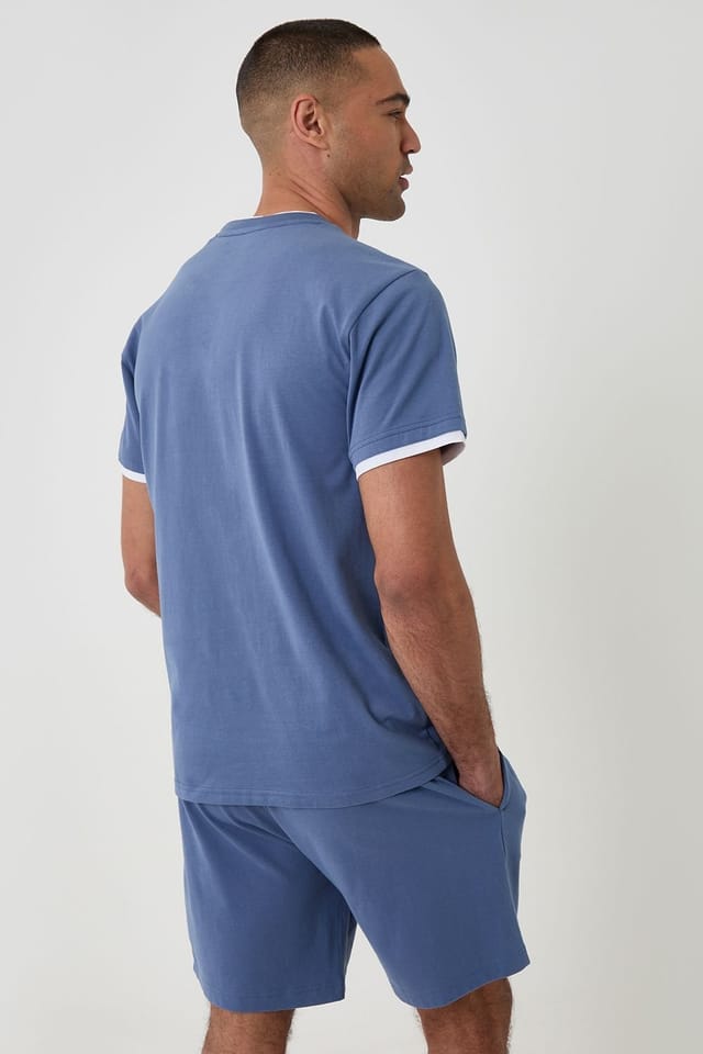 Threadbare threadbare Men's Cotton Mock Layer Short Pyjama Set in Blue - 2