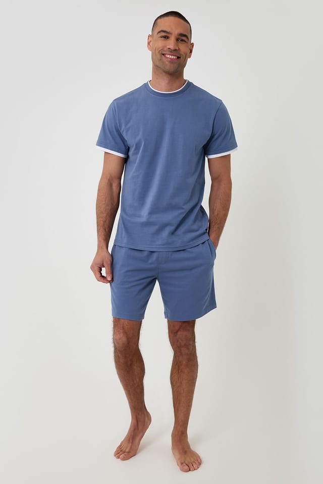 Threadbare threadbare Men's Cotton Mock Layer Short Pyjama Set in Blue - 3