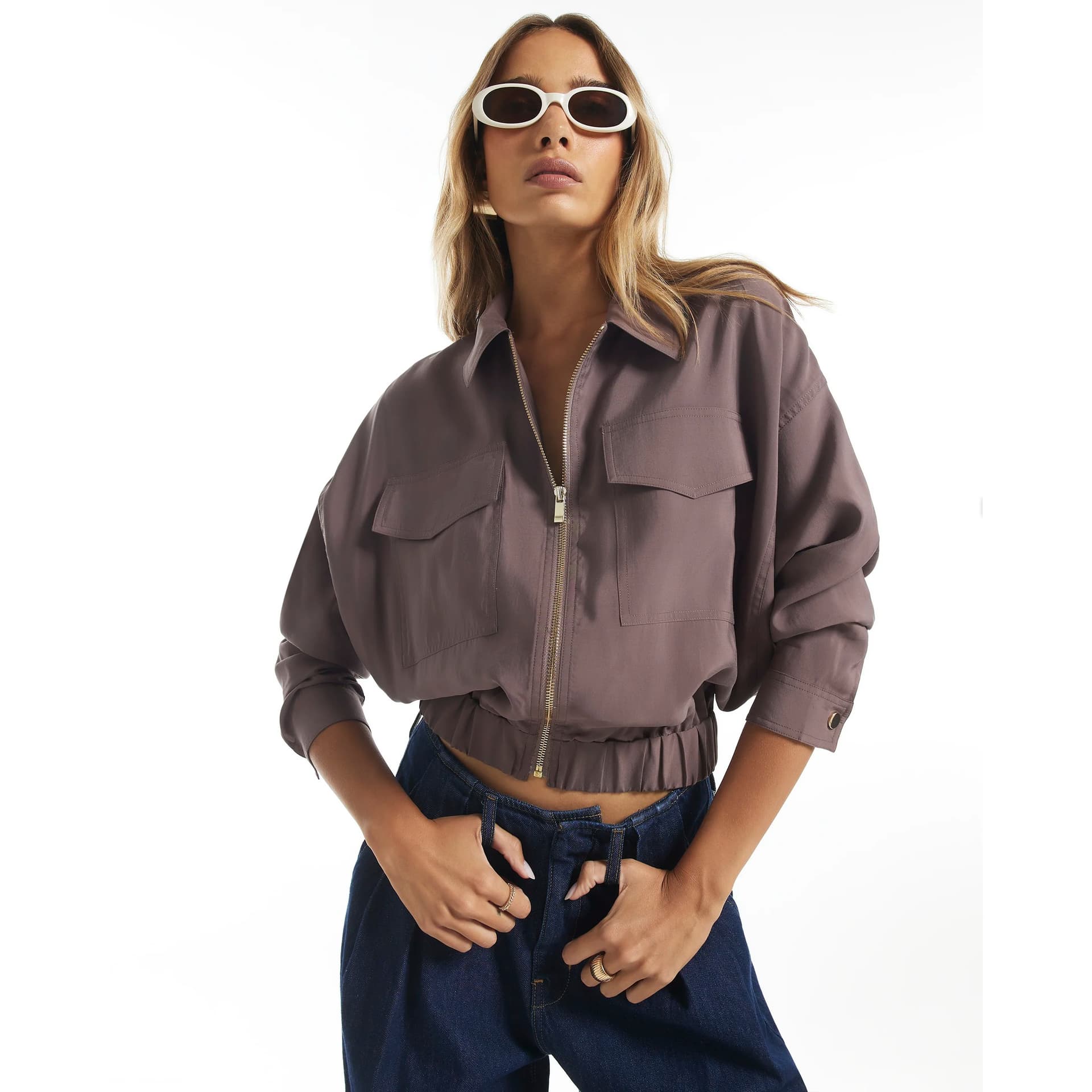 River Island River Island Womens Brown Lightweight Cupro Bomber Jacket