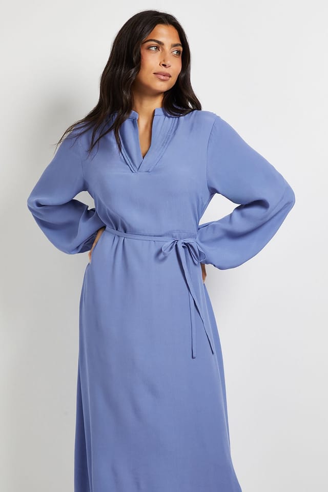 Wallis Wallis Women's Viscose Seam Detail Collarless Midi Dress in Blue - 2
