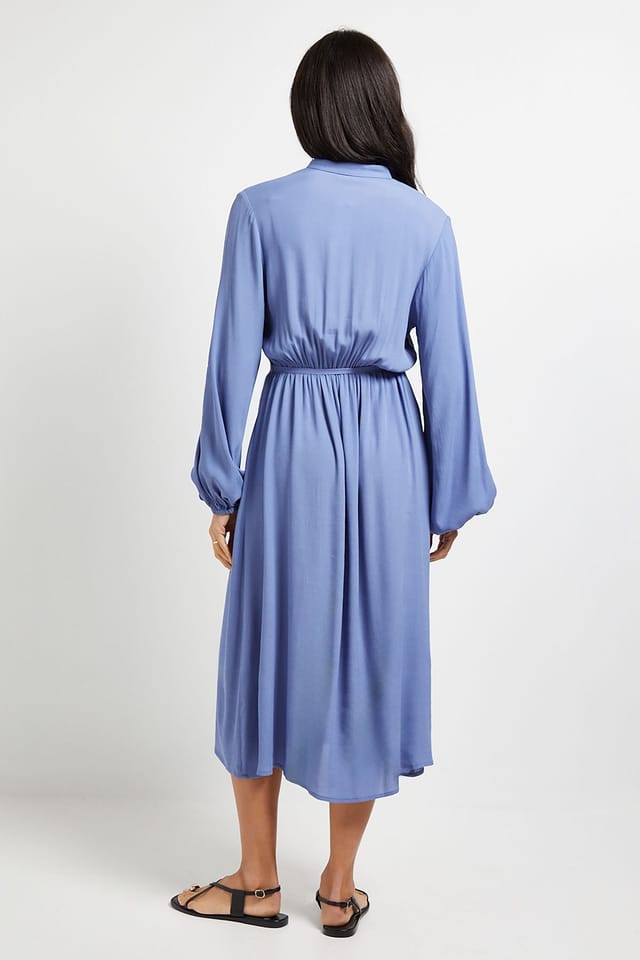 Wallis Wallis Women's Viscose Seam Detail Collarless Midi Dress in Blue - 3