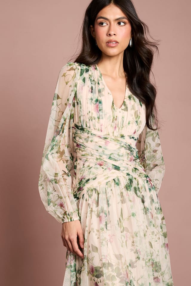 Coast Coast Women's Printed Floral Mesh Midi Dress in Ivory - 2