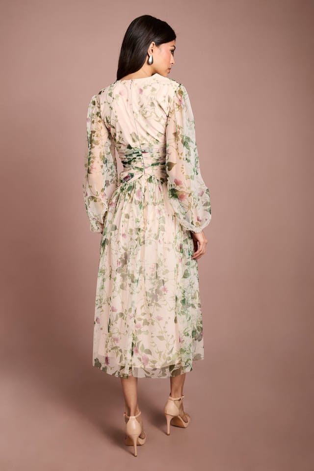 Coast Coast Women's Printed Floral Mesh Midi Dress in Ivory - 3
