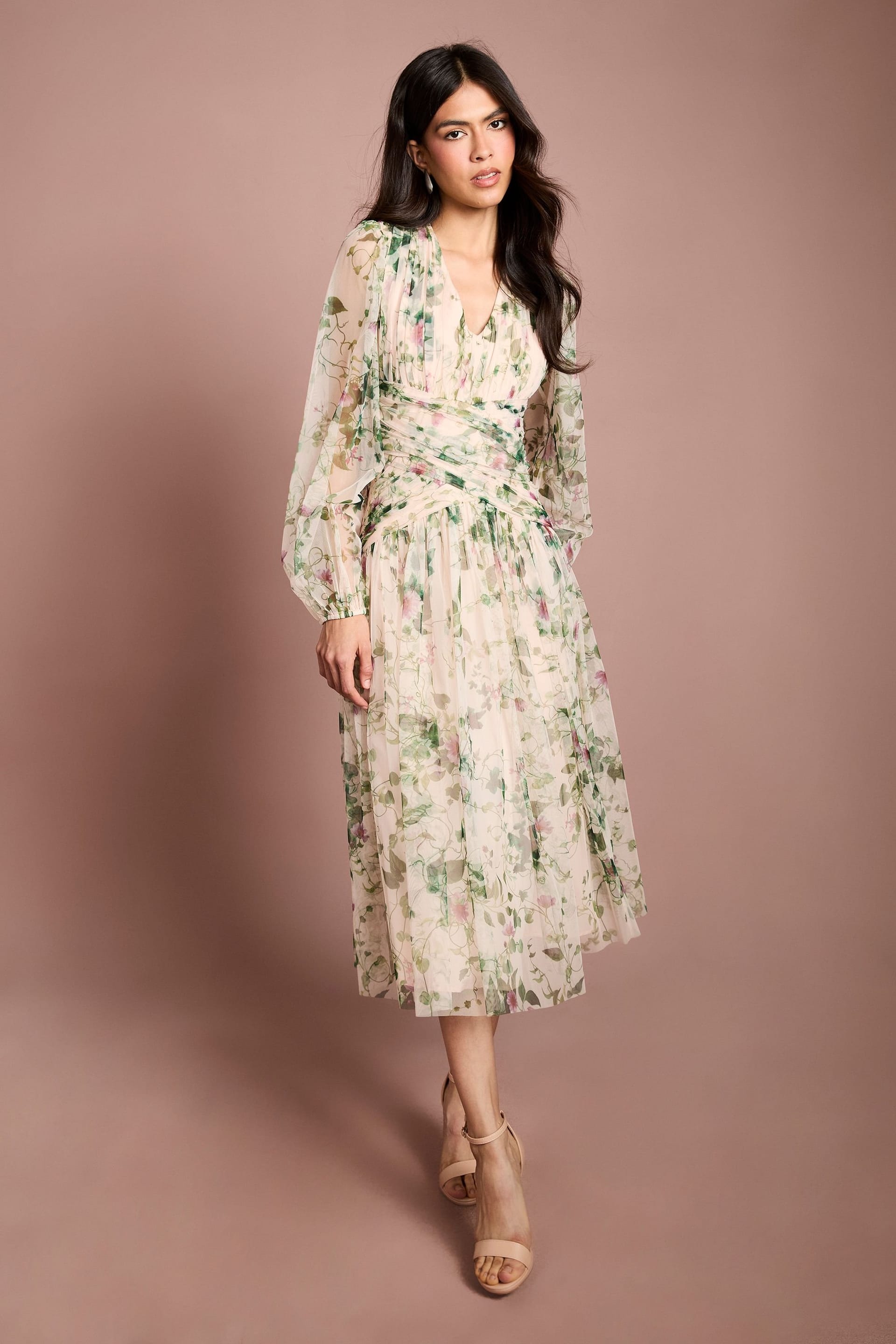 Coast Coast Women's Printed Floral Mesh Midi Dress in Ivory - 4