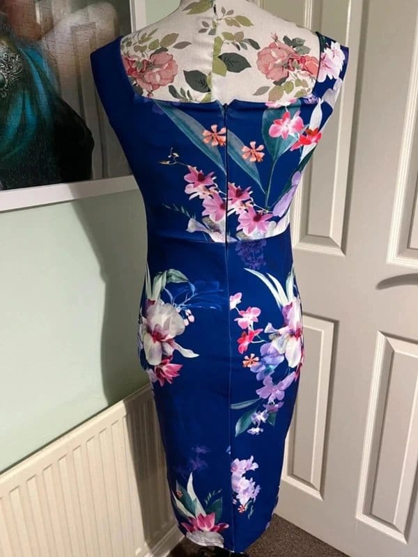 Lipsy Lipsy Blue Floral Bodycon Midi Dress UK 10 Scuba Party Wedding Guest - 1