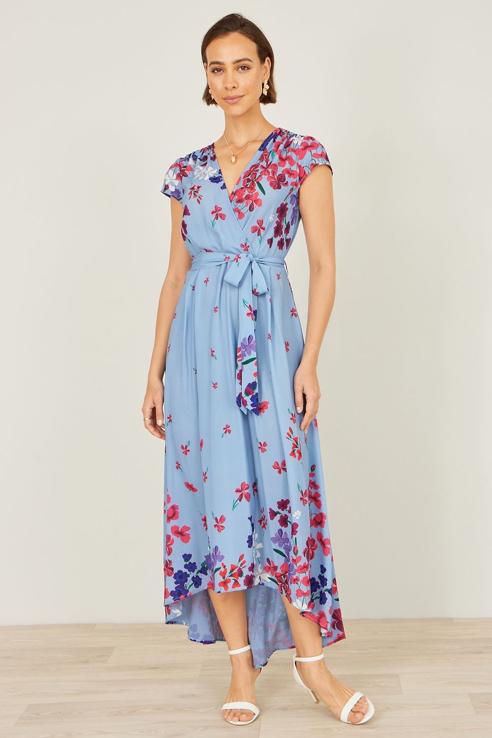 Yumi Yumi Women's Floral Mirror Wrap High Low Midi Wrap Dress in Blue - 3
