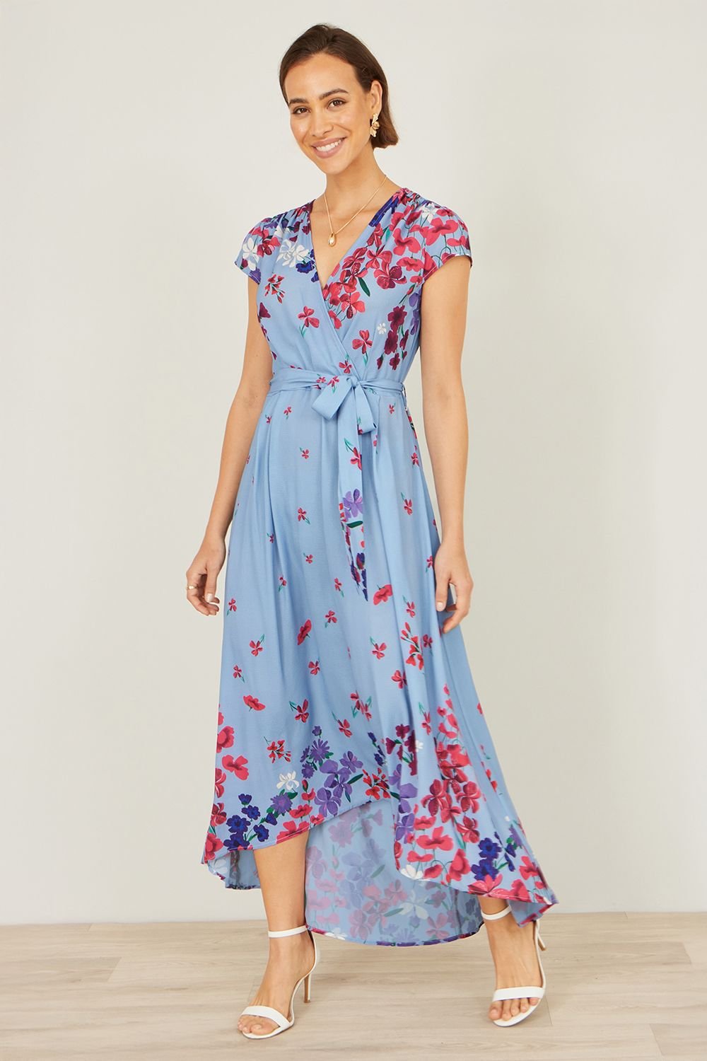 Yumi Yumi Women's Floral Mirror Wrap High Low Midi Wrap Dress in Blue - 4