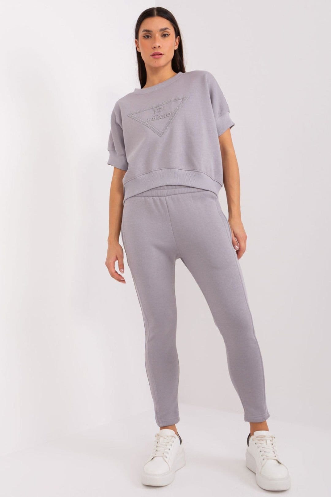 Love Lace Grey Cotton/Polyester Sweatshirt Pant Set
