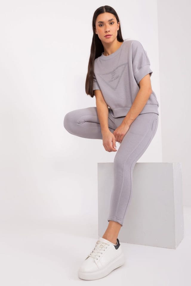 Love Lace Love Lace Women's Insulated Cotton Blend Sweatshirt Pant Set in Grey - 2