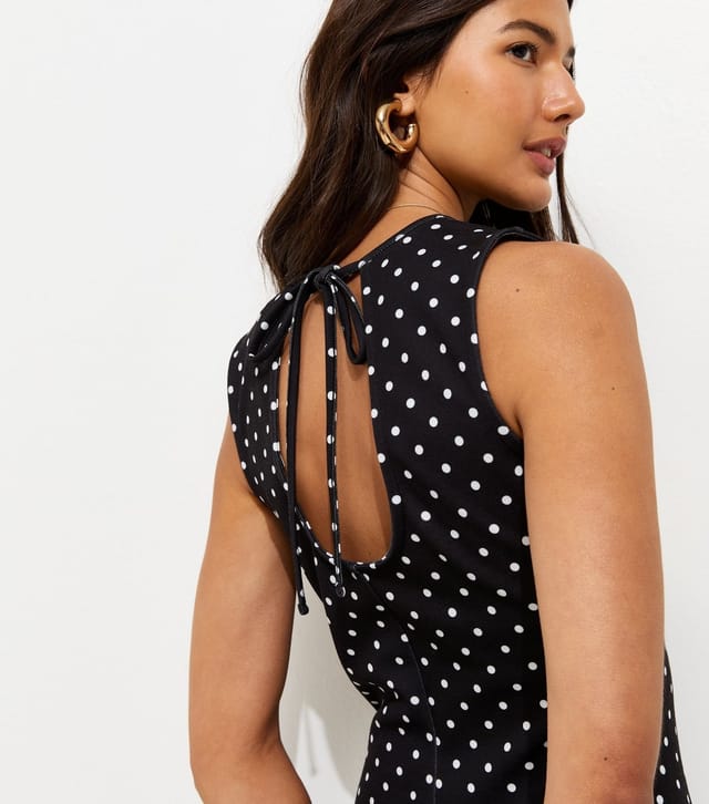 New Look Women's Black Polka Dot Tie Back Mini Dress New Look - 2