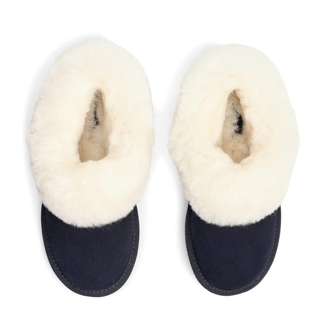 Hotter Hotter Women's 'Hug' Sheepskin Slippers in Dark Navy - 3