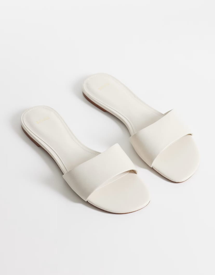 ASOS Mango faux leather flat slider in white - 1