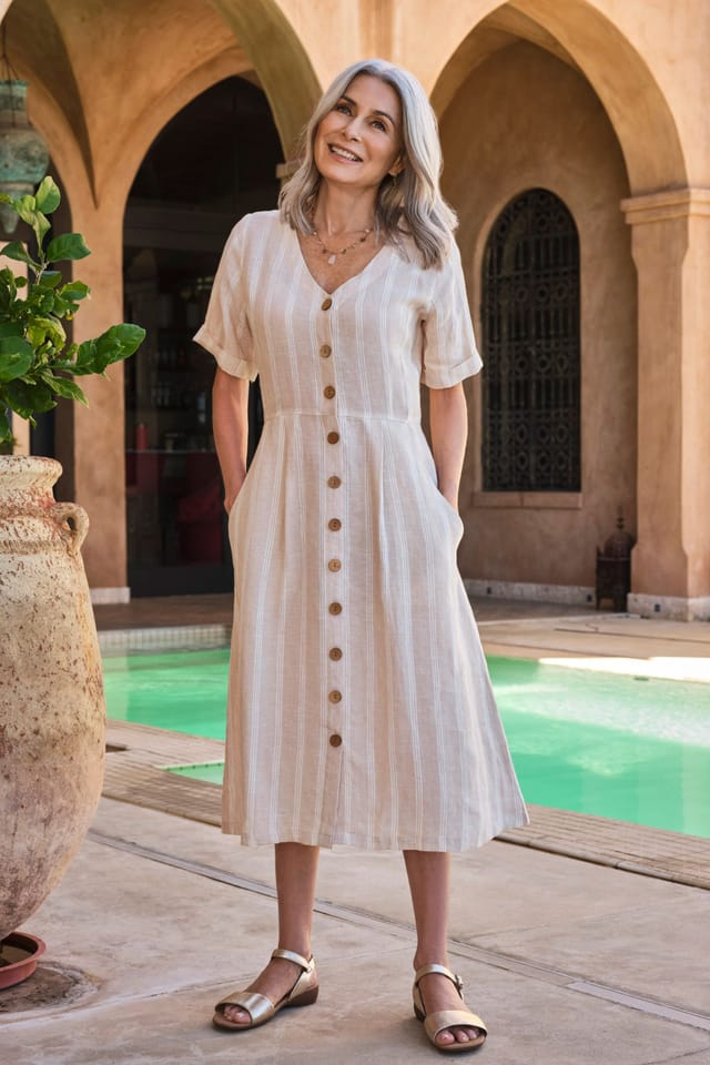 WoolOvers WoolOvers Women's Button Through Linen Dress in Natural - 2