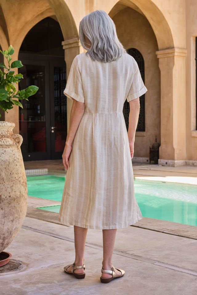 WoolOvers WoolOvers Women's Button Through Linen Dress in Natural - 3