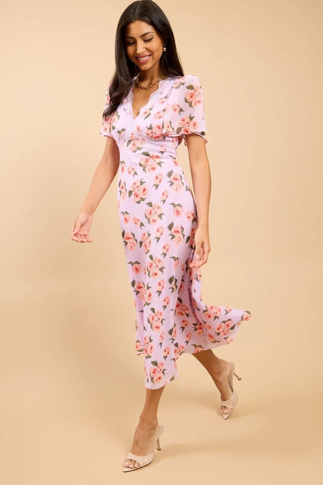 Little Mistress Little Mistress Women's Lilac Floral Print Midaxi Dress