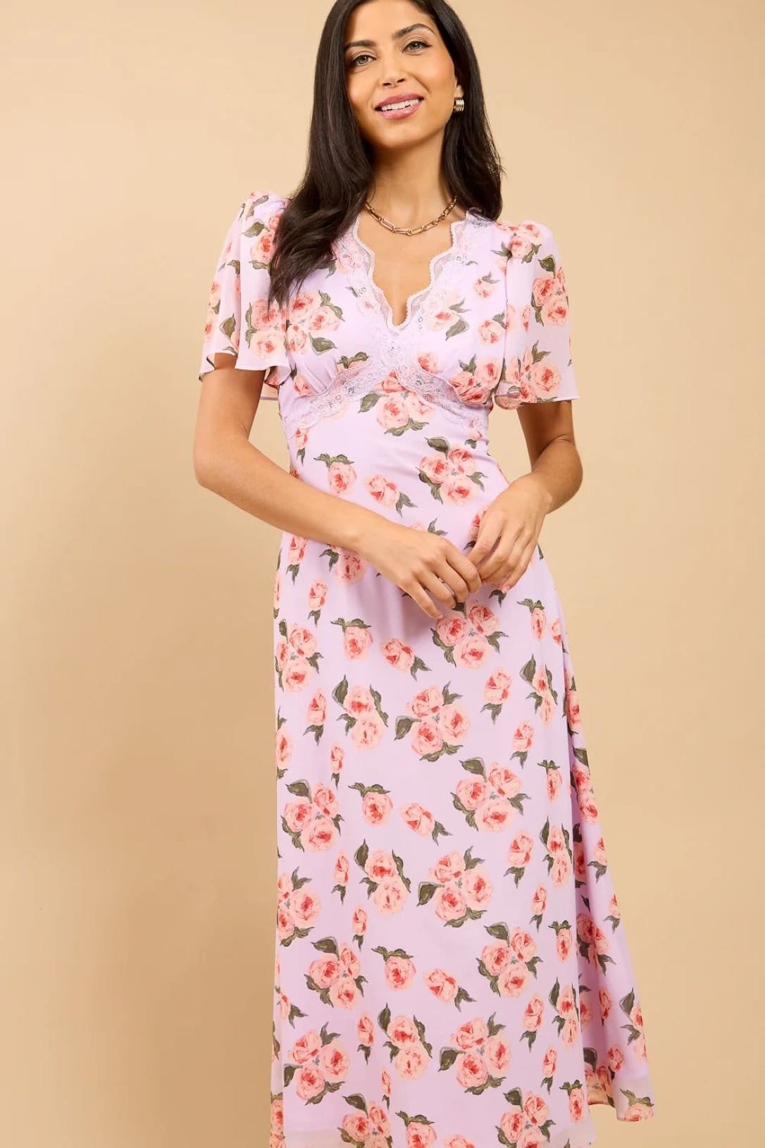 Little Mistress Little Mistress Women's Lilac Floral Print Midaxi Dress - 4