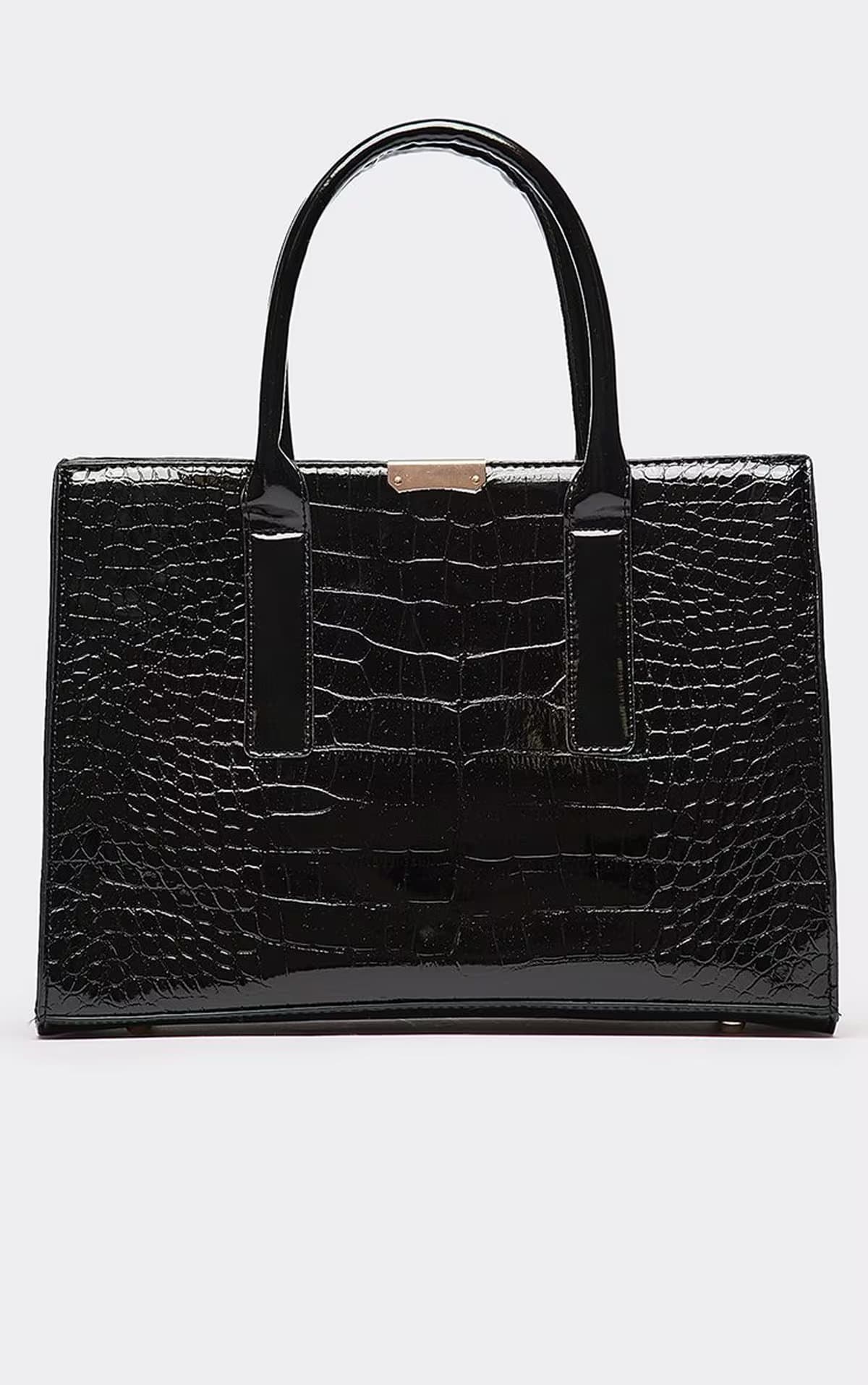EGO Garrett Tote Bag In Black Croc Print Patent, Women's Size UK 0