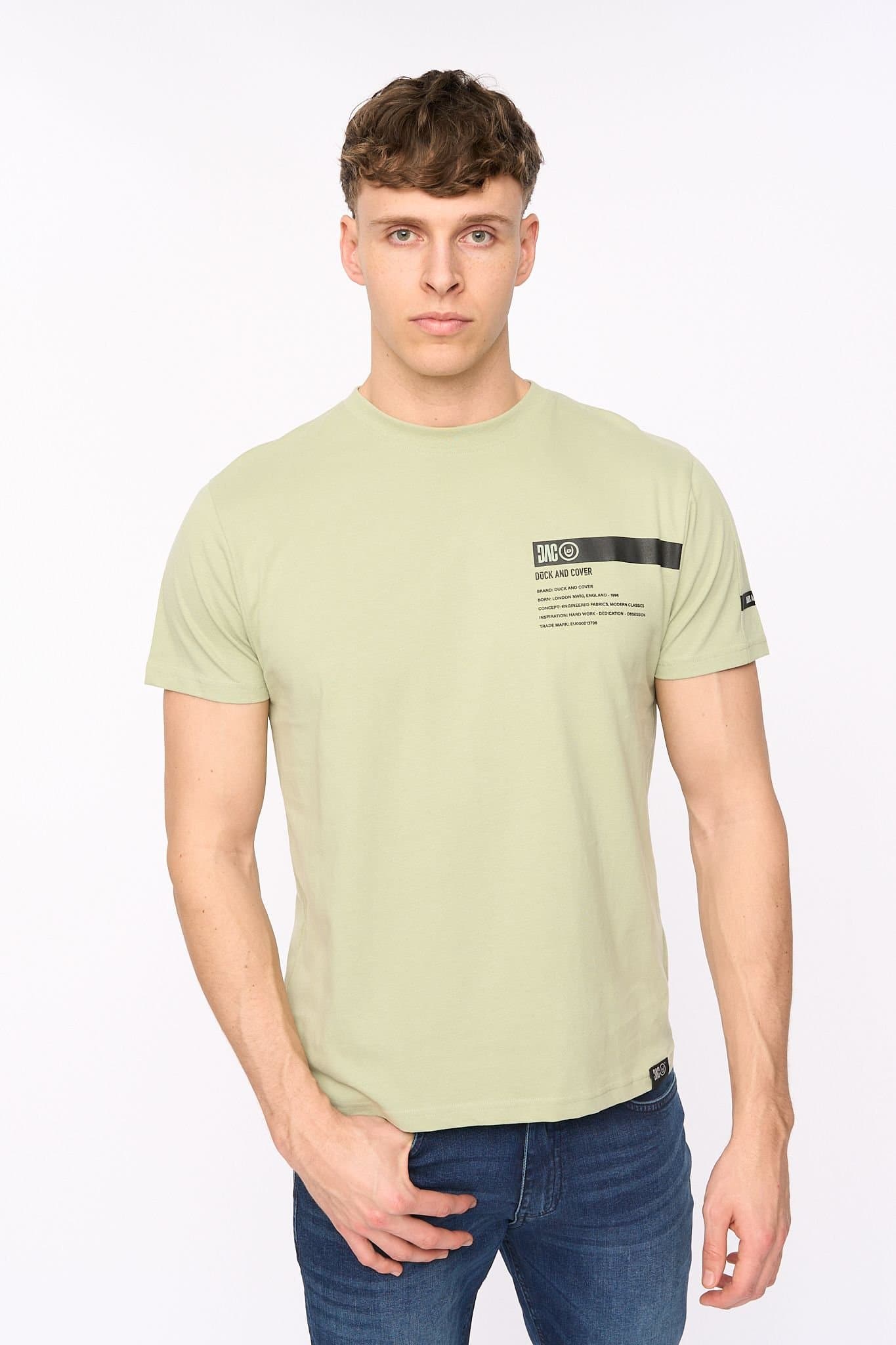 Duck&Cover Duck&Cover Men's Tatick Premium T-Shirt with Raised Chest Graphic in Light Green