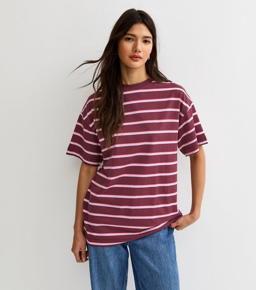 New Look Women's Red Cotton Striped Oversized T-Shirt New Look - 1