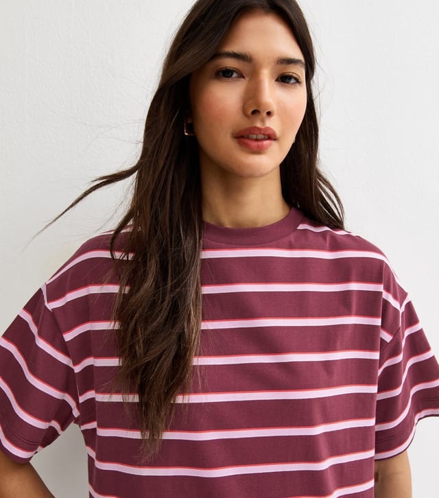 New Look Women's Red Cotton Striped Oversized T-Shirt New Look - 2