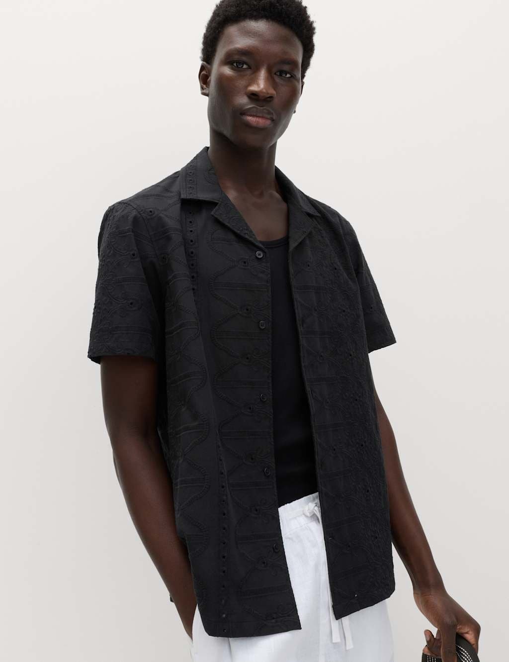 Marks & Spencer M&S Black Embroidered Cotton Shirt