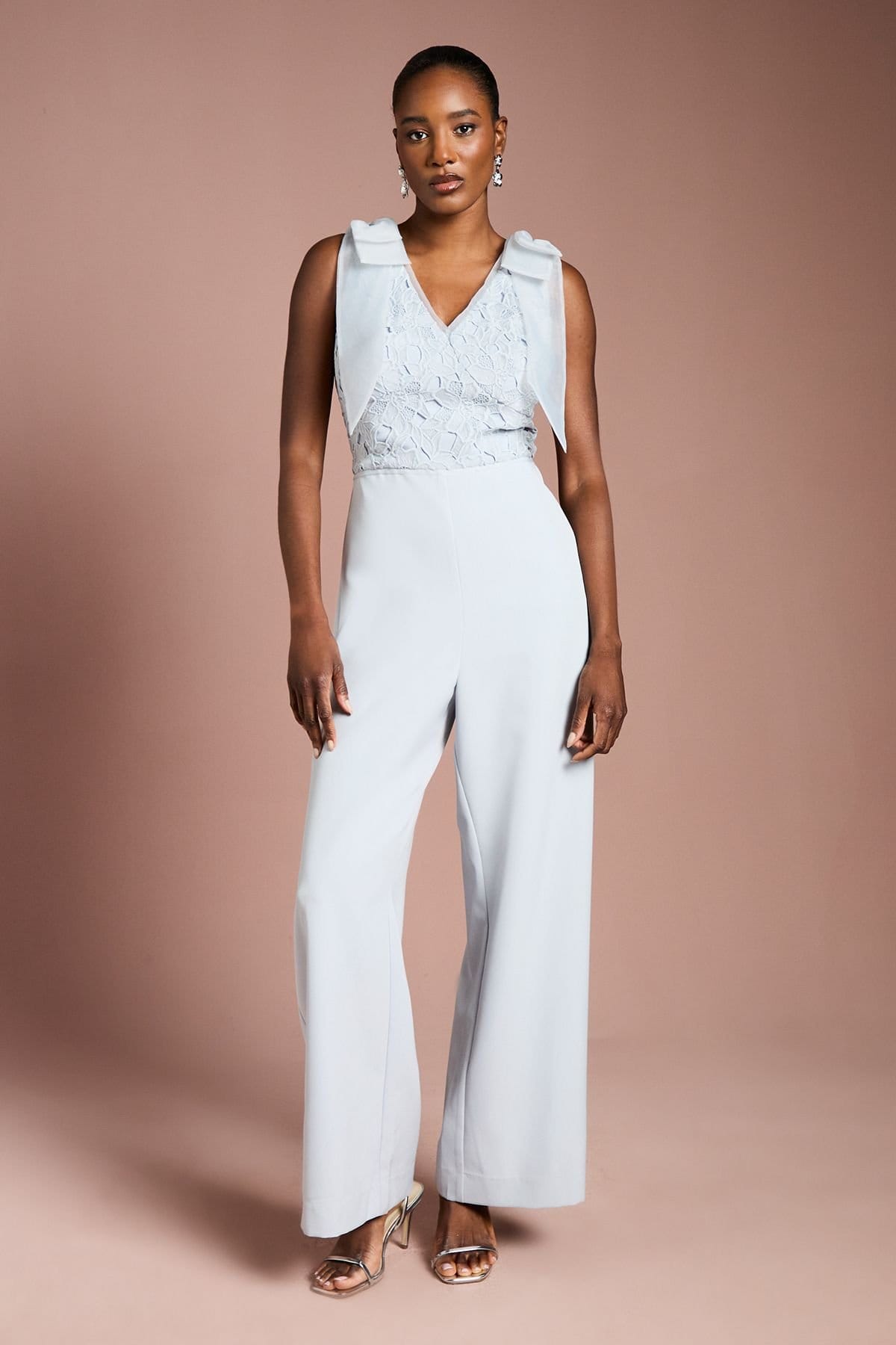 Coast Light Blue Lace Bow Shoulder Jumpsuit