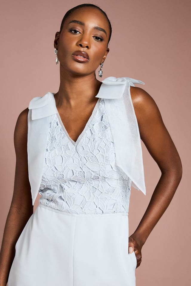 Coast Coast Women's Bow Shoulder Lace Jumpsuit in Light Blue - 2