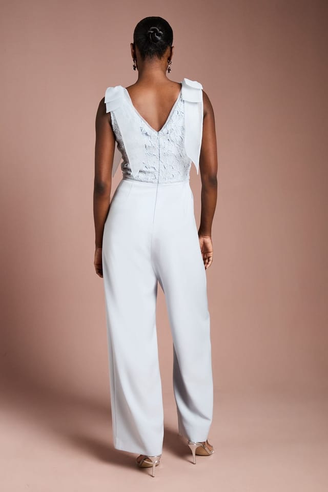 Coast Coast Women's Bow Shoulder Lace Jumpsuit in Light Blue - 3