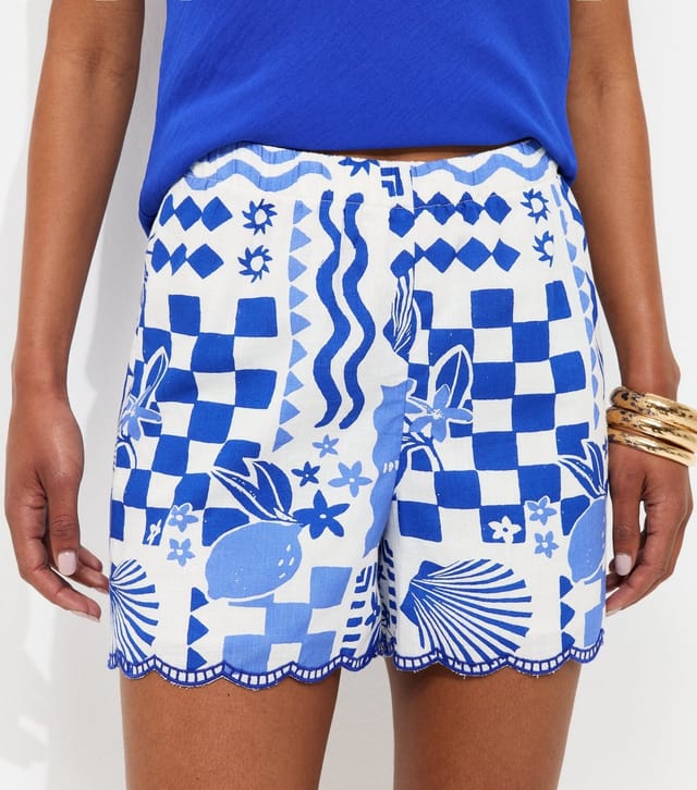 New Look Women's Blue Shell Print Scallop Hem Shorts New Look - 3