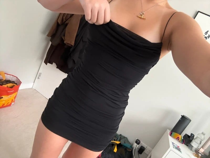 Oh Polly Black Mini Dress with Ruched Detail