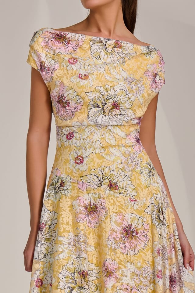 Jolie Moi Jolie Moi Women's Asymmetric Printed Lace Draped Dress in Yellow - 3