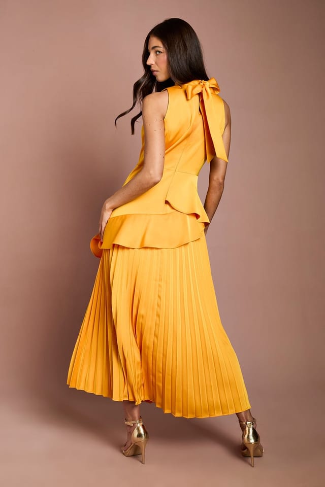 Coast Coast Women's Sleeveless Ruffle Pleat Satin Back Crepe Dress in Orange - 3