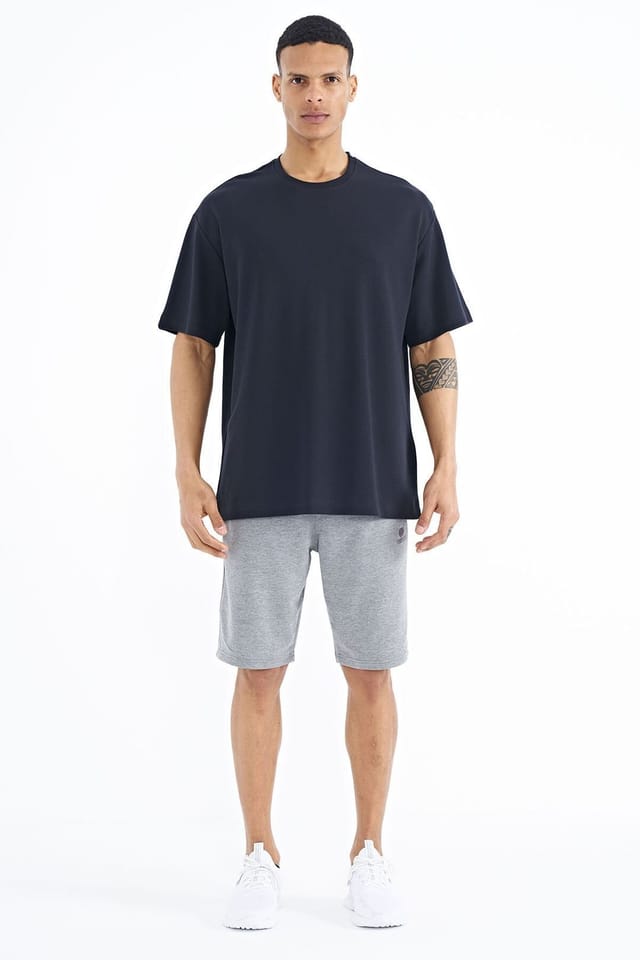 Tommy Life Tommy Life Men's Oversized Cotton-Blend Crew Neck T-Shirt With Patch in Black - 2