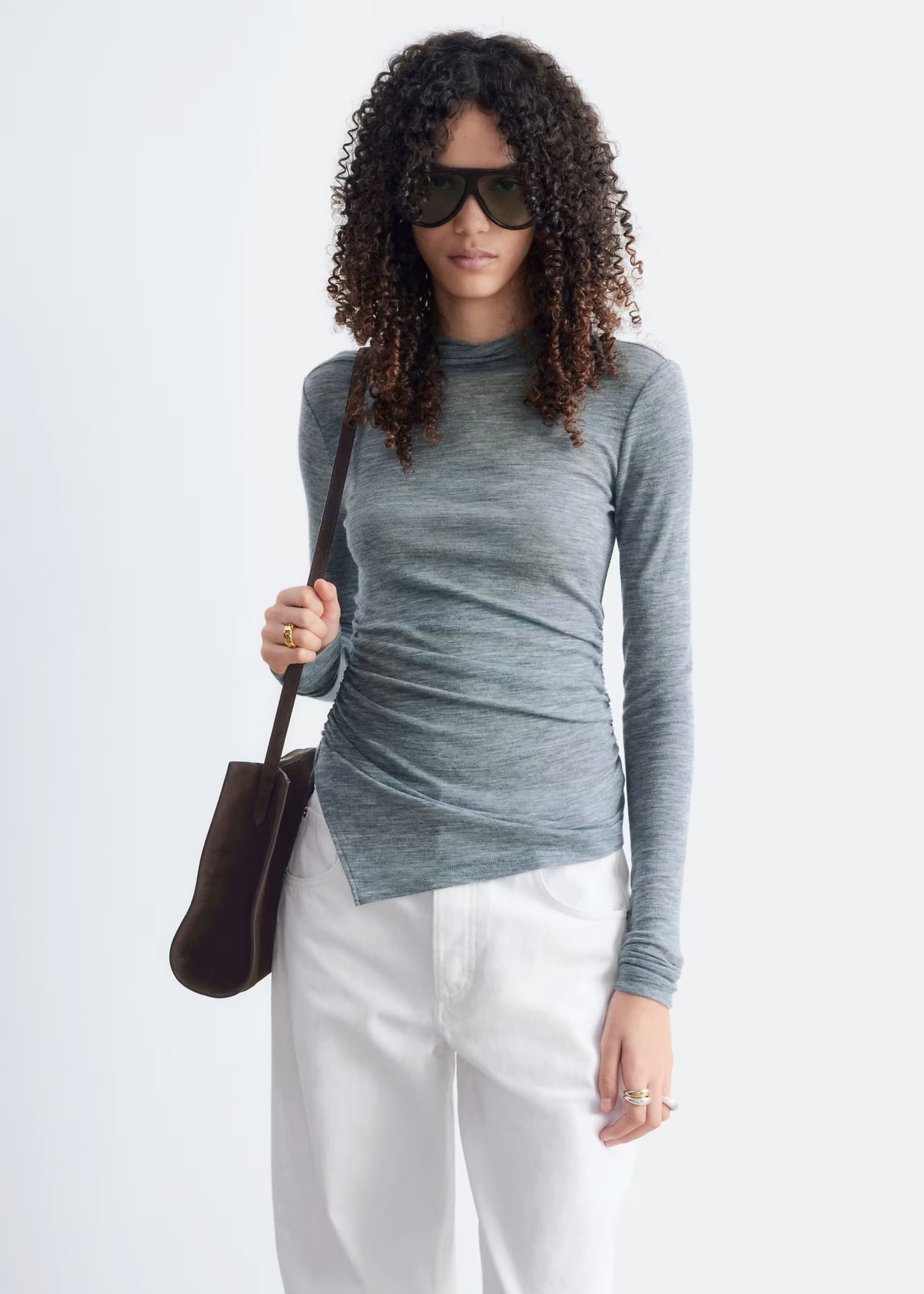 ASOS & Other Stories pure wool long sleeve top with asymmetric hem in dark grey