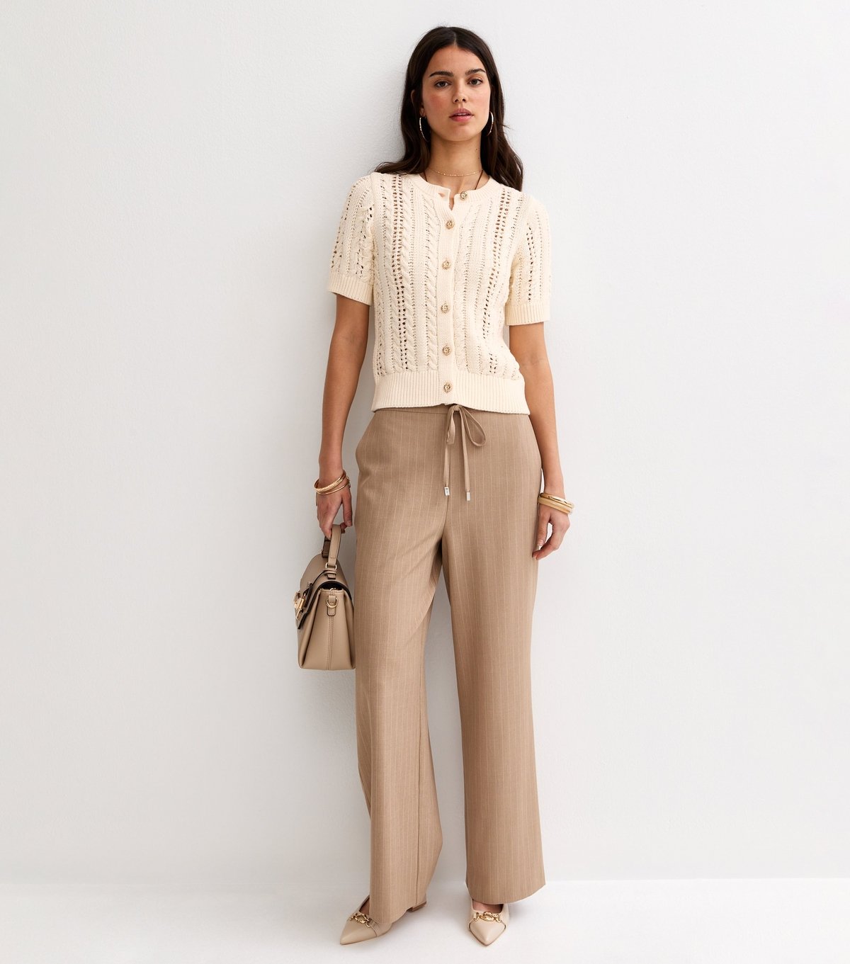 New Look Women's Cream Cotton Cable Knit Short Sleeve Cardigan New Look - 3