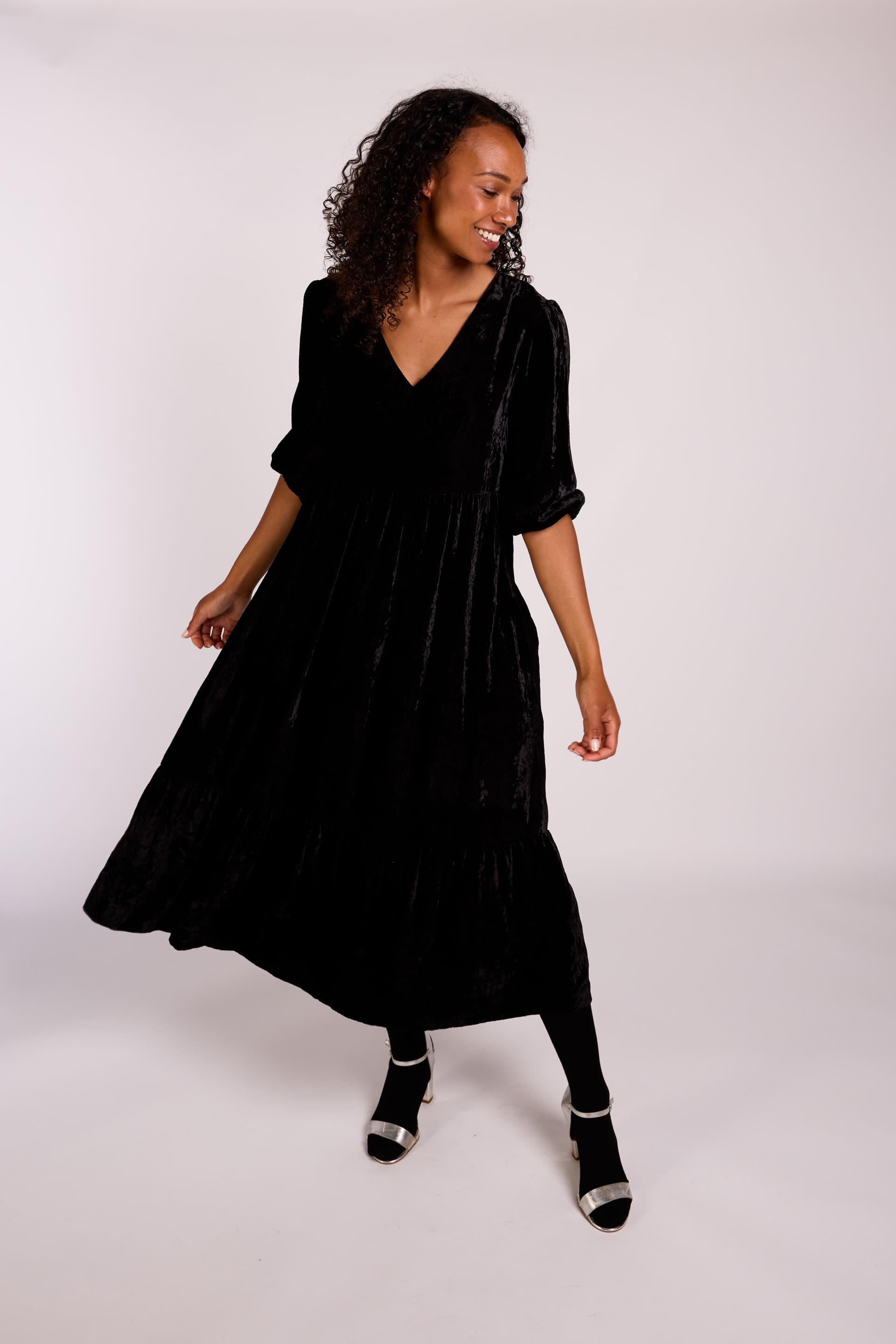 Nomads Clothing Nomads Clothing Black Velvet Tiered Midi Dress