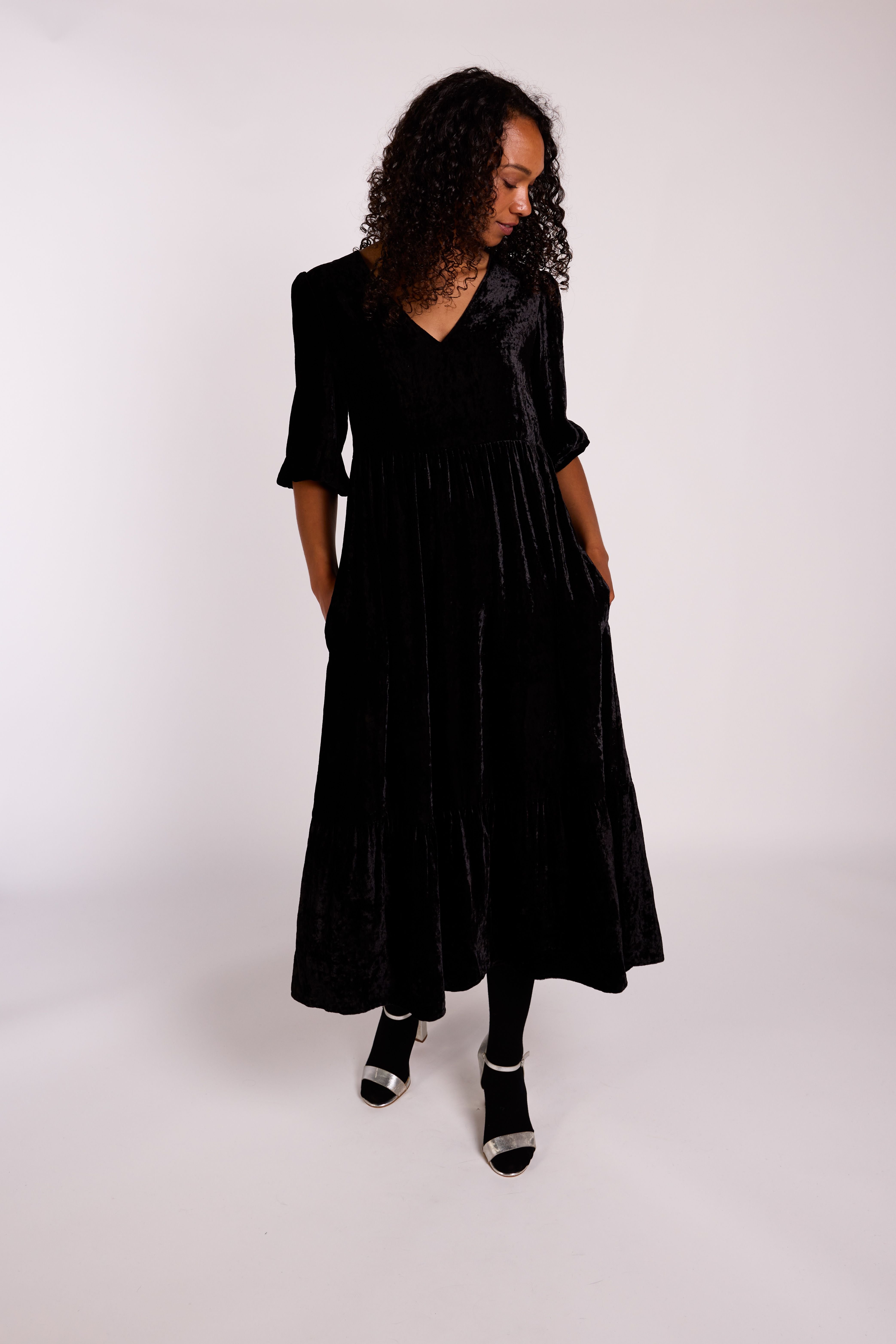 Nomads Clothing Nomads Clothing Women's Velvet Tiered Midi Dress in Black - 3