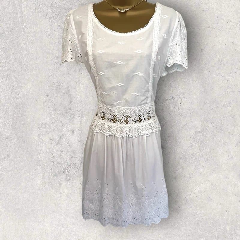 Frock and Frill Frock And Frill Womens White Embroidery Anglaise Summer Dress, 100% Cotton UK 14