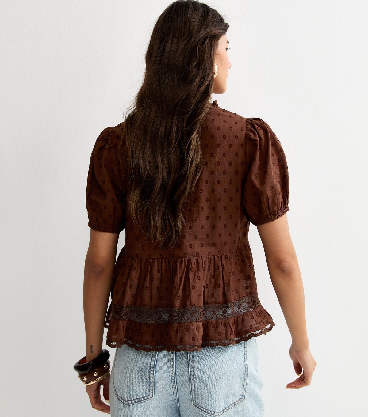 New Look Women's Dark Brown Speckled Lace Tea Blouse New Look - 4