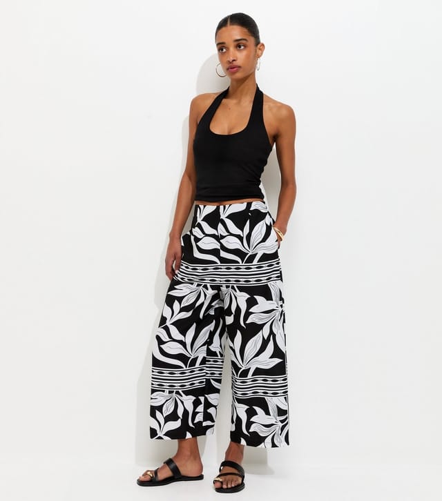 New Look Women's Black Leaf Print Cropped Wide Leg Trousers New Look - 3